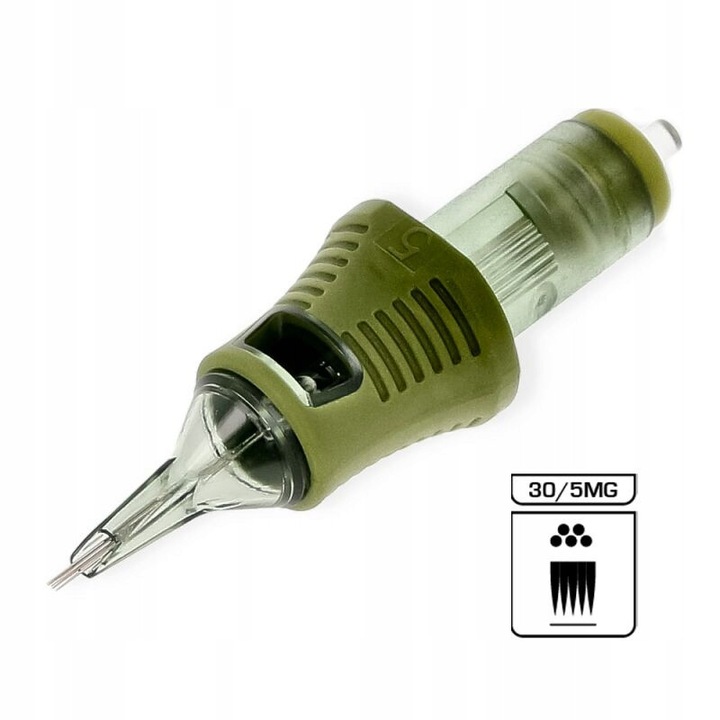 Nemesis 30/5MGLT tetováló patron (cartridge), Magnum (MGLT) Long Taper, színezéshez és töltéshez, zöld, 1 db