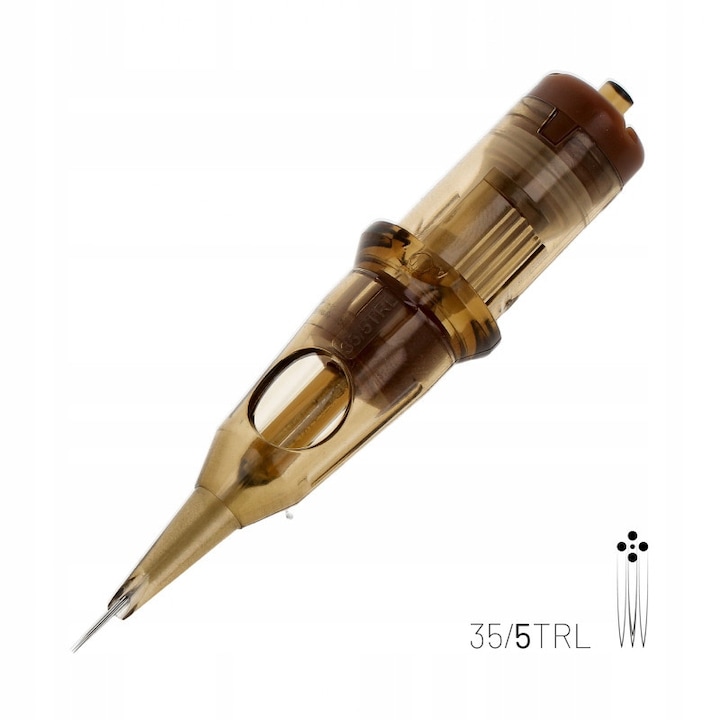 Kwadron Cartridge System tetováló tű 0.35 mm (5RL) Turbo Round Liner, tintatartállyal és szuperéles heggyel, átlátszó test, 1 db