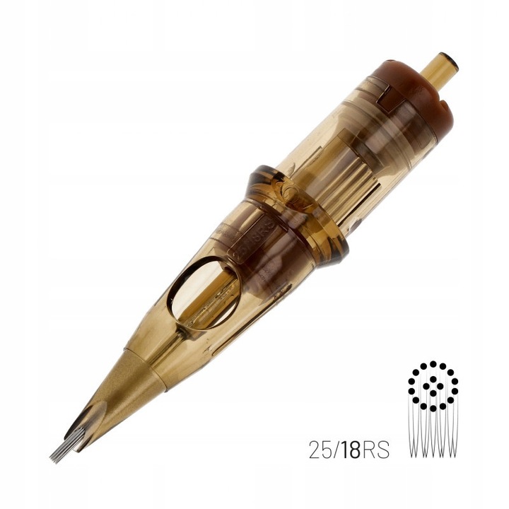 Készlet 20 darab, Kwadron Round Shader 18 RS patronok, 0,25 mm, LT (Long Taper) hegy, 18 tű, átlátszó