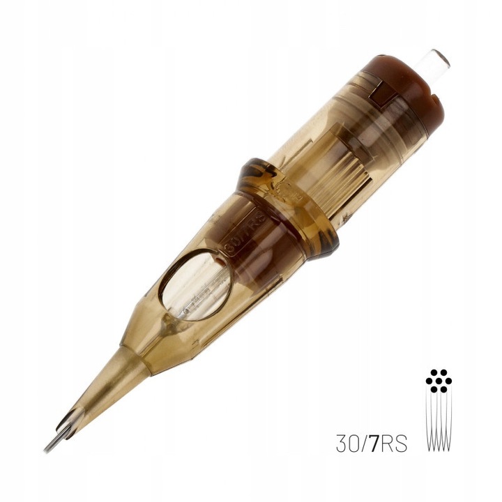 Kwadron Round Shader RS 7 tetováló tűmodul, 0,30 mm, Long Taper (LT), 7 tű, átlátszó, 1 db