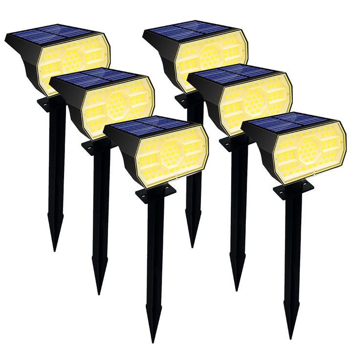 Комплект соларни прожектори, 56 LED, топло бяла светлина, IP65, 3000K, 2W, 1500mAh, регулируеми