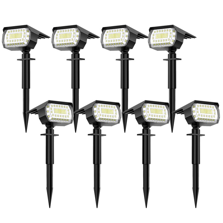Set spoturi solare, 57 LED, alb rece, IP65, 2W, 1500mAh, 3 moduri, montare sol si perete