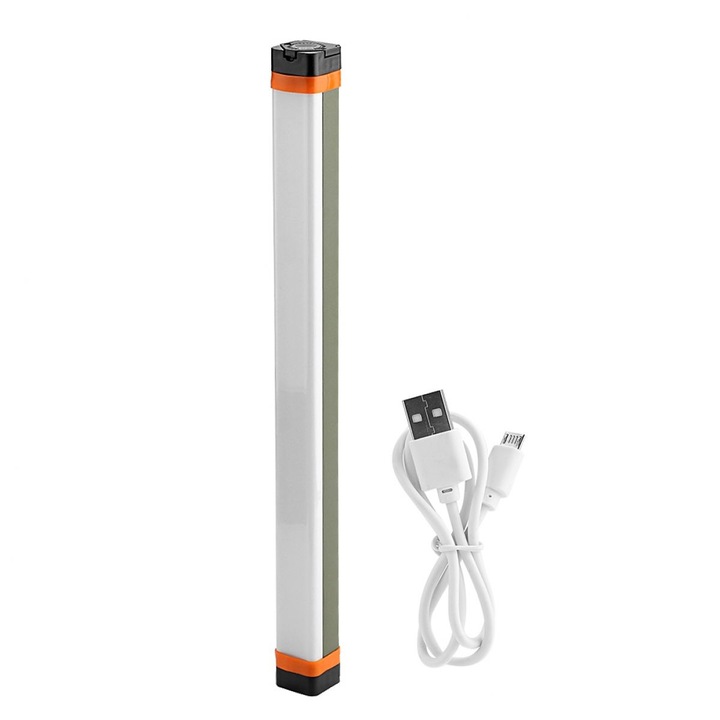 LED USB акумулаторен фенер, многофункционален, водоустойчив, 20x4.5x4.5cm, зелен
