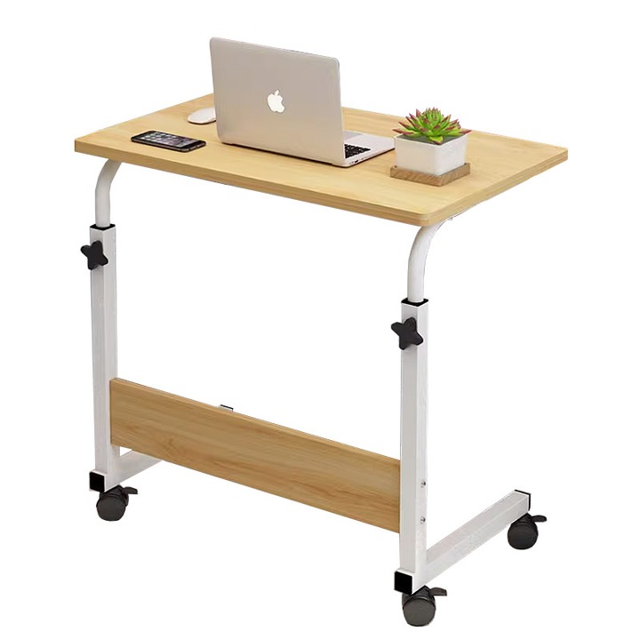 Masa laptop reglabila cu blat din lemn, mini birou cu roti, ajustabila, 60*40 cm, Nuc