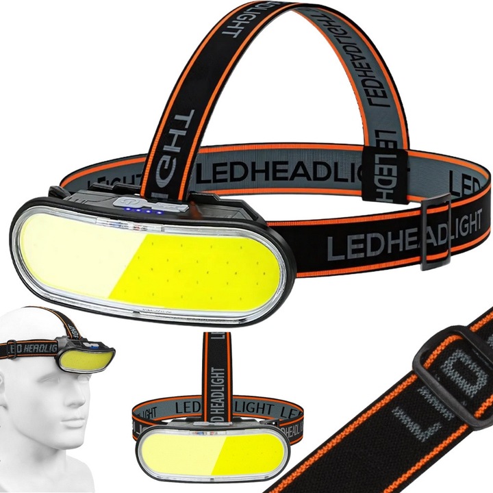 LED COB челник с USB-C презареждане, 4 режима на осветление, регулируема лента, за къмпинг, риболов, туризъм, лов и работа