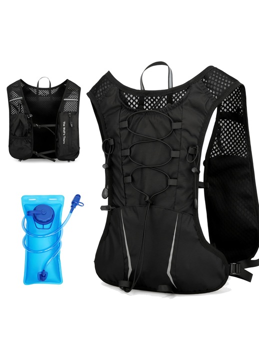 Rucsac Hidratare AMRTI® cu Rezervor Apa 2L Inclus, Vesta Alergare Usoara pentru Barbati si Femei, Material Respirabil, Elemente Reflectorizante, Ajustabil, pentru Ciclism, Drumetii si Maraton, Negru