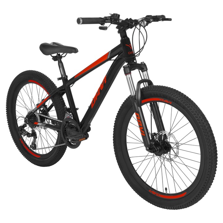 Bicicleta copii Davi Montaro Aluminiu, 24", 130-160 cm, 21 viteze, Rosu/Negru
