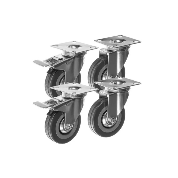 Set 4 Roti Pivotante, Cu Sistem Franare, 75mm, Maxim 220Kg