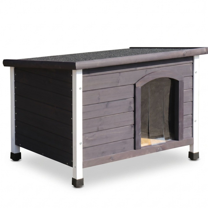 Cusca caine Pepita izolata, cu acoperis plat 104x66x70cm L - antracit-alb