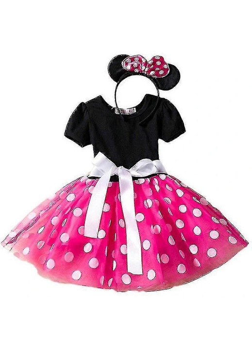 Lány ruha, Minnie Mouse, tüll, pöttyös, piros, rózsaszín