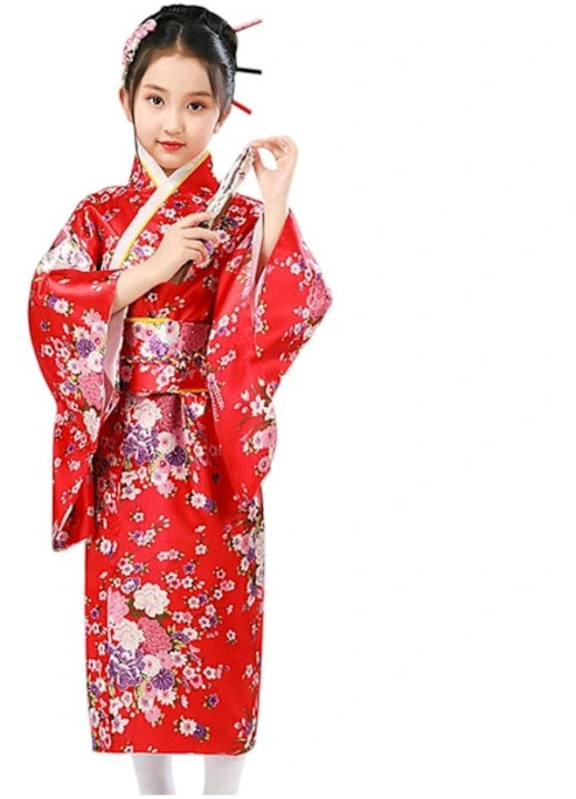 Halat Kimono lányoknak, Hagyományos minta, Szatén, Többszínű, Könnyű anyag