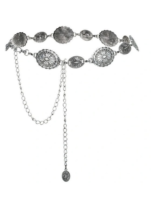 Дамски колан с верига Western Oval Concho, метален колан за талия, за рокли, дънки, стил Western Cowgirl