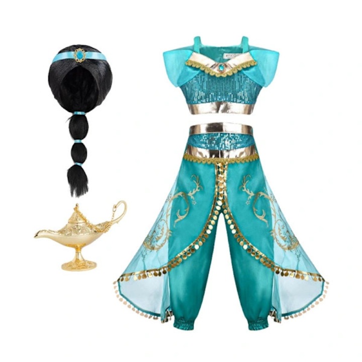 Costum Printesa Jasmine, set cu peruca si lampa, 140cm, multicolor