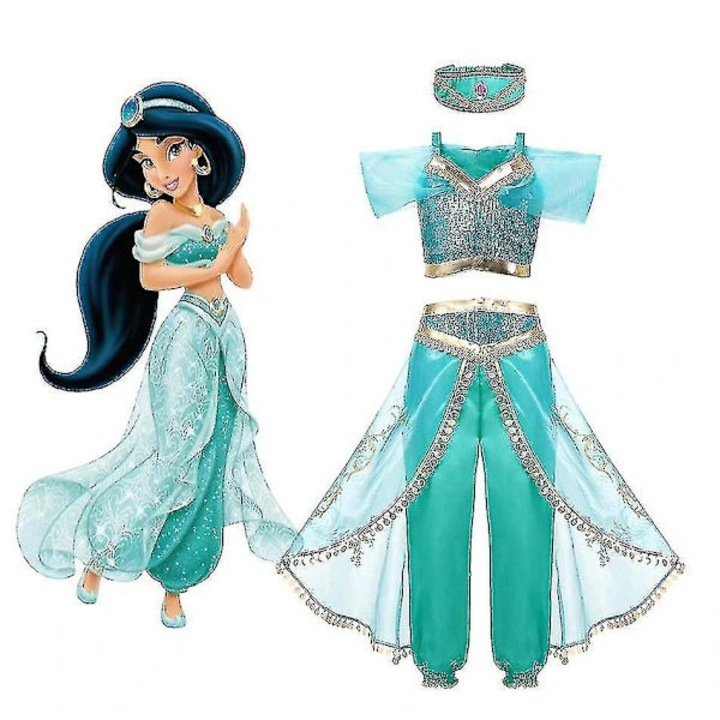 Costum printesa Jasmine pentru copii, verde, marimi 100-150
