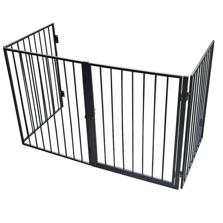 Poarta pentru caini, Bariera de protectie, 4 panouri, 75 cm, Negru