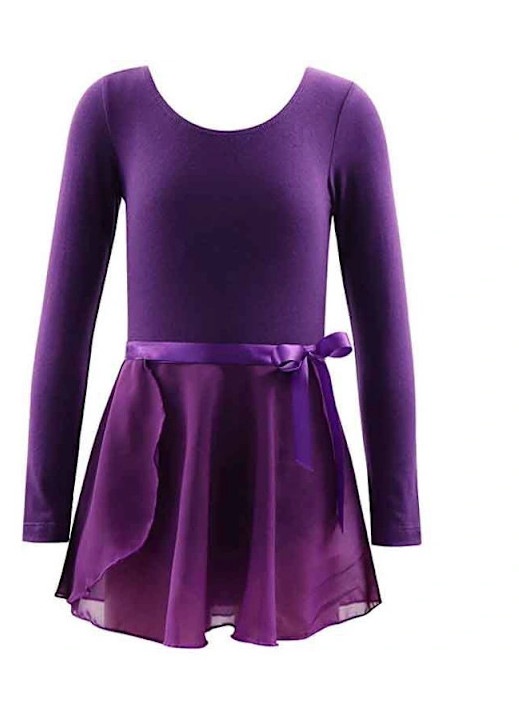 Set rochie body balet fete + fusta gimnastica, mov inchis, maneca lunga, 150 CM