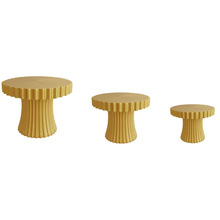 3 darab prémium süteménytartó szett, tortaállvány típusú, modern, bordázott design, 170 x 131 mm, 200 x 154 mm, 230 x 177 mm - arany
