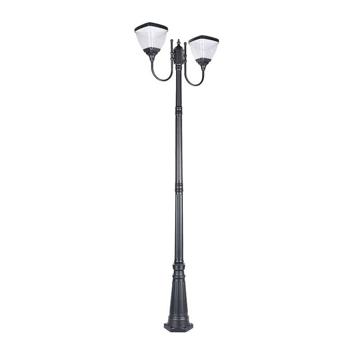 Stalp de Iluminat Solar Exterior cu 2 Surse de Lumina LED, Inaltime 2.6M, Aluminiu, IP66, 6500K