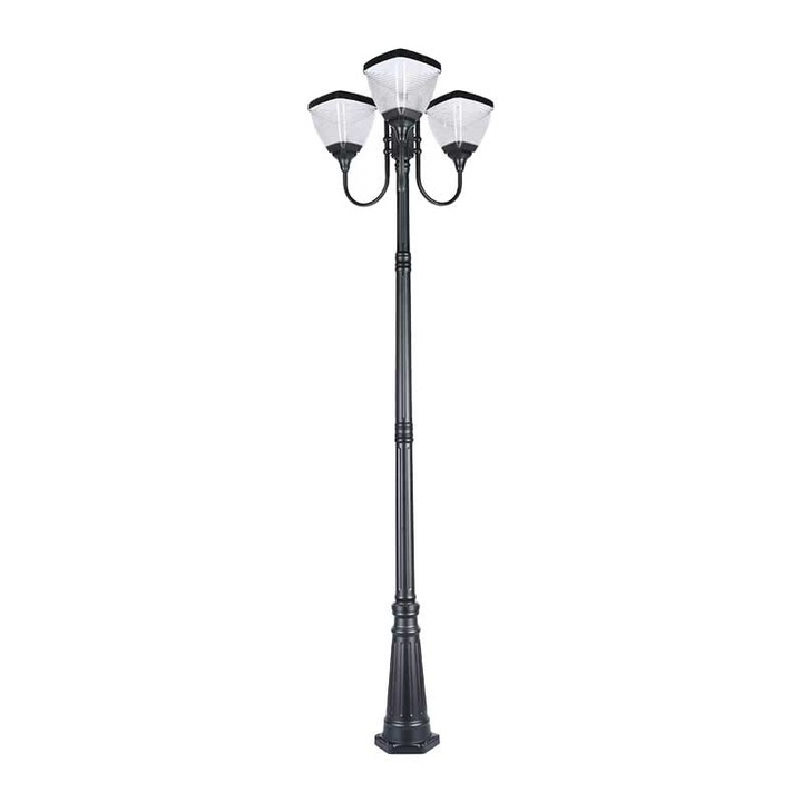 Stalp de Iluminat Solar Exterior cu 3 Surse de Lumina LED, Inaltime 2.6M, Aluminiu, IP66, 6500K