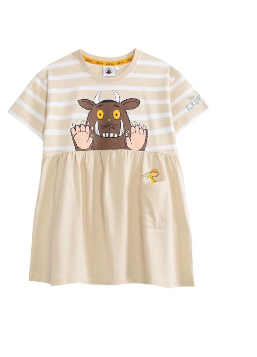 Gruffalo csíkos lányka ruha, bézs, 110-116 CM