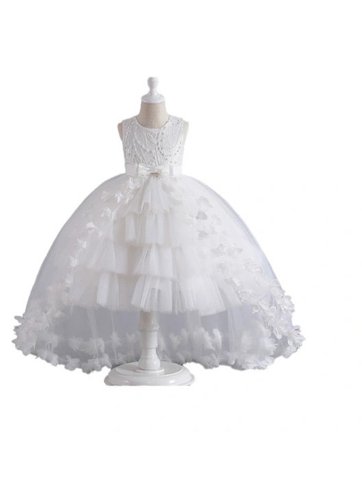Lány ruha, virágos, elegáns parti, Tutu, fehér, 130 CM