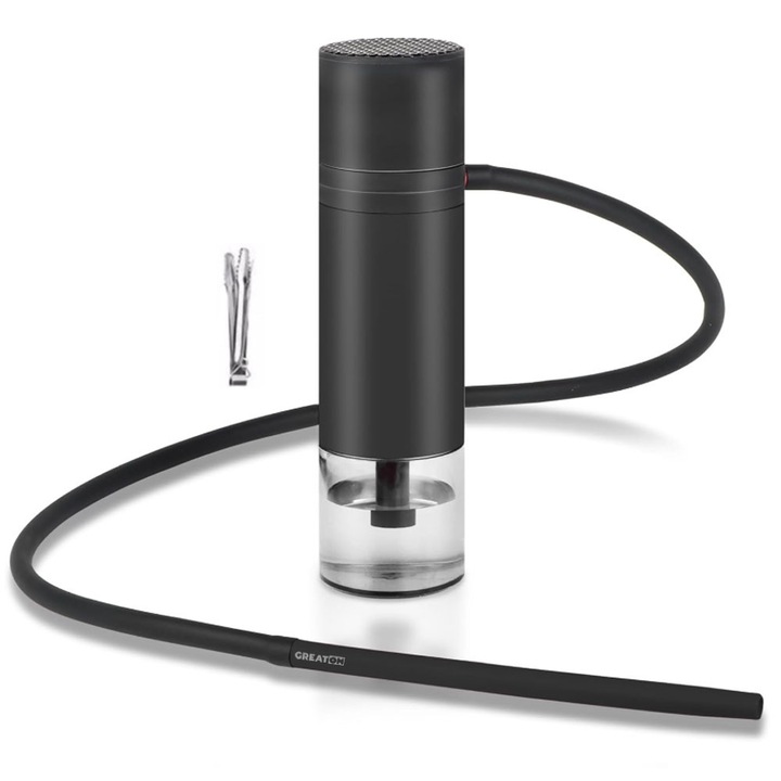 Narghilea Shisha GREATON, Portabila, Ideala Pentru Masina, Calatorii, Aer Liber Sau Acasa, Demontabila, Usor de Curatat, Furtun Si Cleste Carbuni Incluse, Culoare Neagra