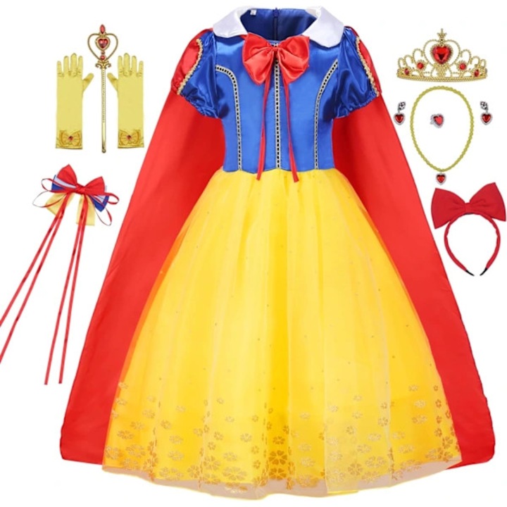 Costum printesa zapada copii set rochie galbena cu voal rosu albastru 3-8 ani