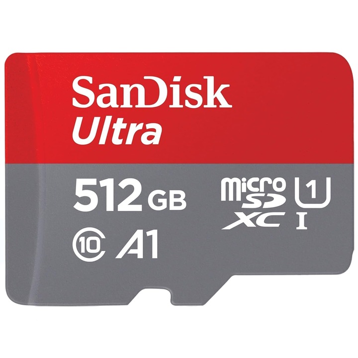 Ultra microSDXC memóriakártya 512GB + SD adapter, UHS-I U1 A1 Olvasási sebesség akár 100 MB/s, Telefonhoz, Laptophoz, Tablethez, Fényképezőgéphez, Videokamerához, Autós kamerához, Megfigyelő kamerához