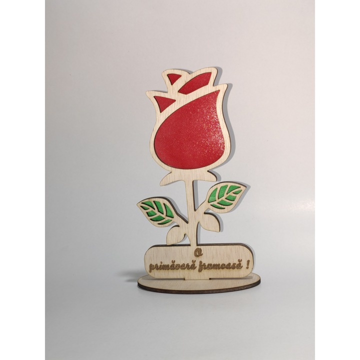 Ornament Trandafir - O Primavara Frumoasa - Lemn natur