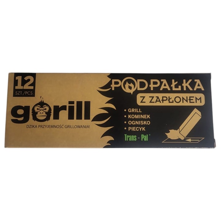 Aprinzator foc pentru gratar, GORILL, lana de lemn naturala, natur, aprindere rapida, 12 bucati