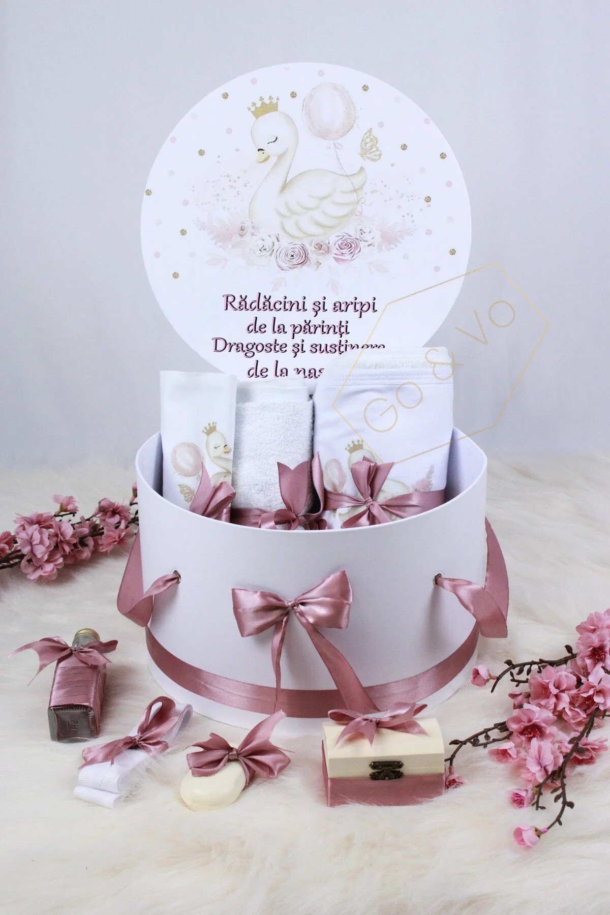 Trusou botez cu lumanare, Fetita, 9 piese, Lebada, Roz – Set complet ...