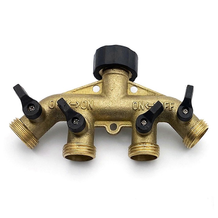 Distribuitor apa 4 cai, robinet gradina, alama nichelata, 16.9x8.6x4.8cm