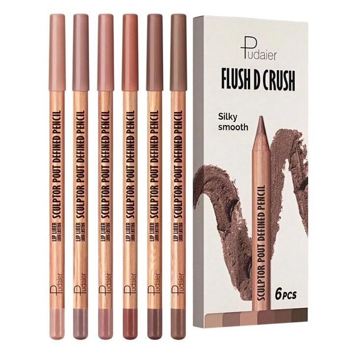 Set 6 Creioane de Buze Pudaier Rezistente la Apa – Culori Mate, Contur si Umplere Buze, Machiaj de Lunga Durata, set 02