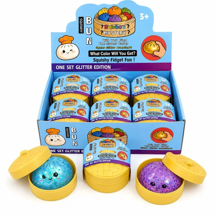 Jucarie Antistres Squishy Dumpling cu Bile Gel si Sclipici, 8 cm, /