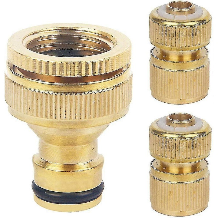 Set conector robinet gradina 1/2-3/4 inch, adaptor, conector furtun, Y-cuplaj, piese etansare