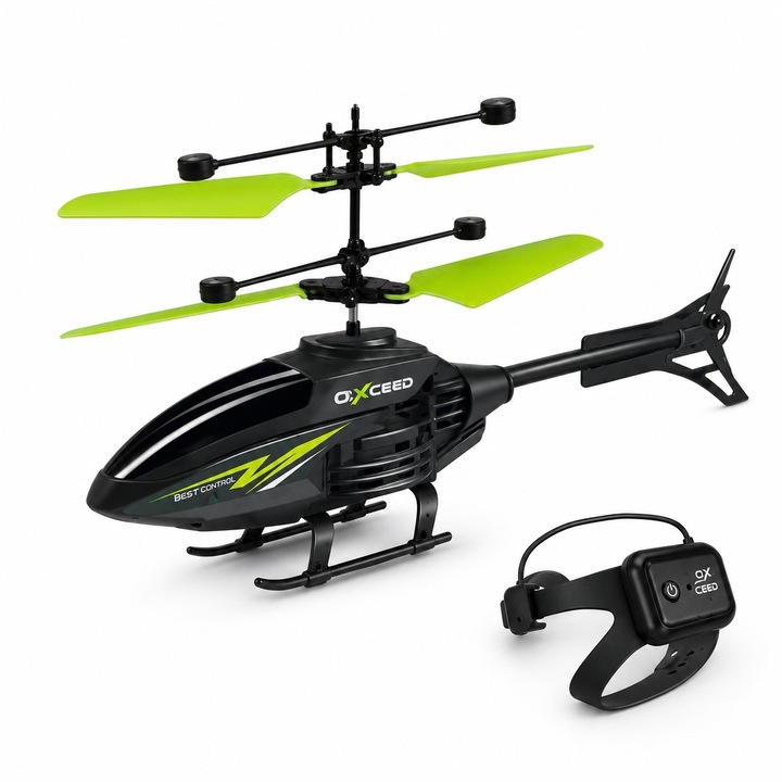 Indukciós Helikopter Gyermekeknek Óra Típusú Vezérléssel, Repülő Helikopter Mozgásérzékelővel és Gesztusvezérléssel, Interaktív Újratölthető Játék USB-vel, Beltéri Repülő Helikopter, Ajándék Gyermekeknek 14 Év+, Zöld