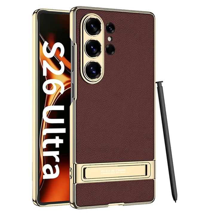 Tok Samsung Galaxy S26 Ultra telefonhoz, Luxury edition, Agora műbőr, Grena, Integrált támaszték