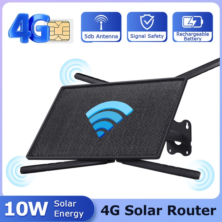 Router Wireless 4G SecureHomes, Suport Cartela SIM, cu Panou Solar 20W, Baterie 20100mAh