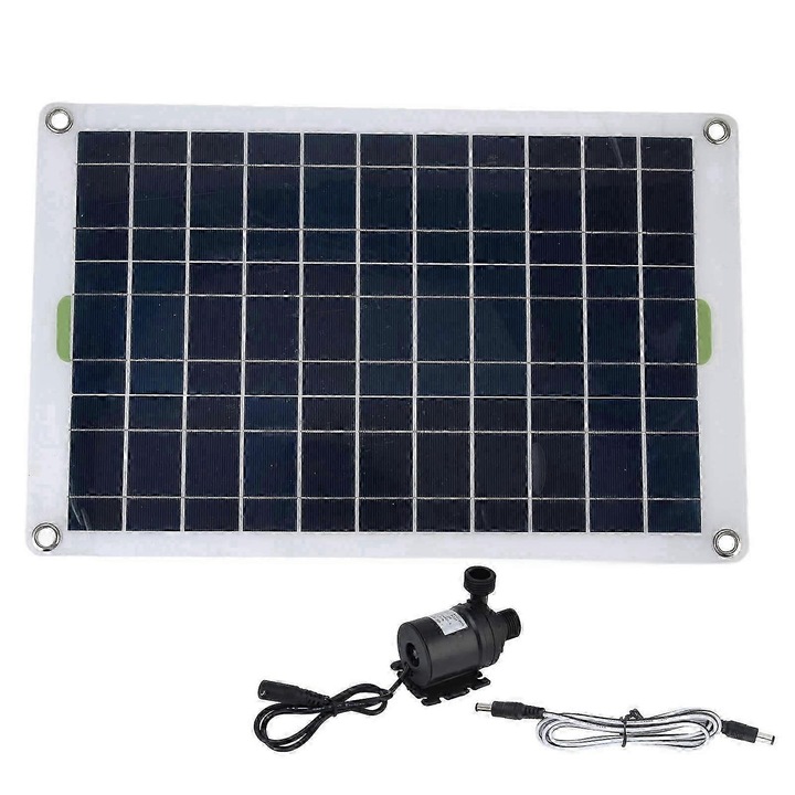 Соларна водна помпа 800л/ч 12V, панел 42x27см, силикон и пластмаса, за градина