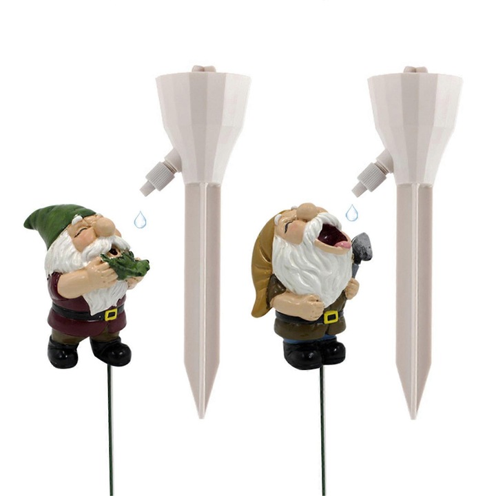 Set irigare automata plante cu gnom din rasina si plastic, 17.5x5cm, 7x4x3cm, multicolor