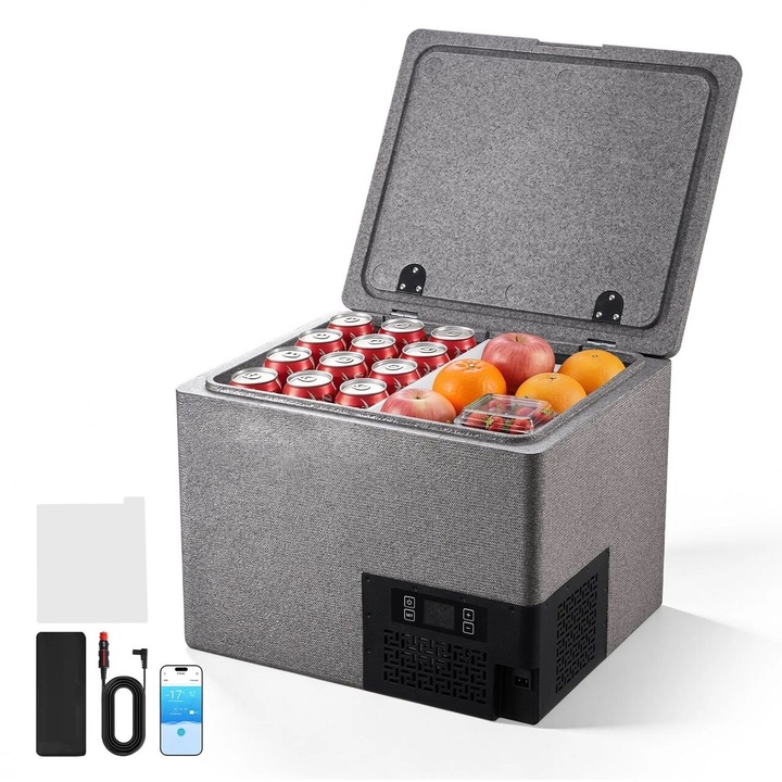 Hűtőláda, kompresszoros, alkalmazásvezérléssel, 12/24 VDC, 2 rekesz, -10℃ és 10℃ között, 40 l kapacitás