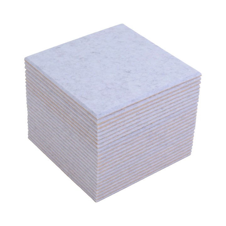 Akusztikus panelek 24 darab, Poliészter hangelnyelő panelek, Méret 30×30 cm, Vastagság 9 mm, Öntapadós falra szerelés, Elnyelés 0,90 NRC, Szürke