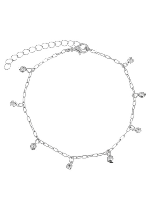 Bratara de Picior cu Lant de Culoare Argintie cu Strass Bile de Culoare Argintie pentru Femei