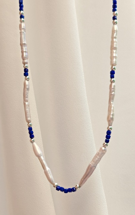 filimorphia - Colier cu pietre naturale, Lapis Lazuli (provenienta Afghanistan), Perle de Cultura, si accesorii Argint 925, 39.5+ 3 CM, realizat manual