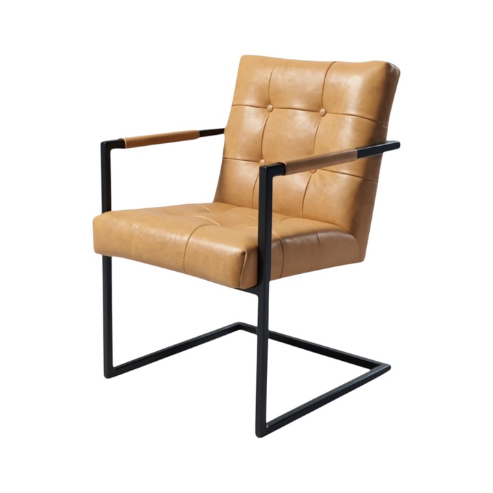Scaun Arad, Piele Naturala, IDL Camel, 55cm x 65cm x 85cm