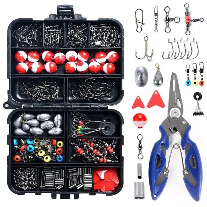 Set accesorii pescuit 263 piese cutie depozitare pliere inox