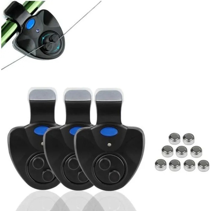 Set 3 Alarme Electronice Pescuit LED Sunet Portabil