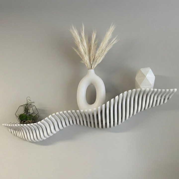 Raft Modern Design Wave, Alb, 100 cm, include suruburi pentru montaj usor, mobila pentru perete