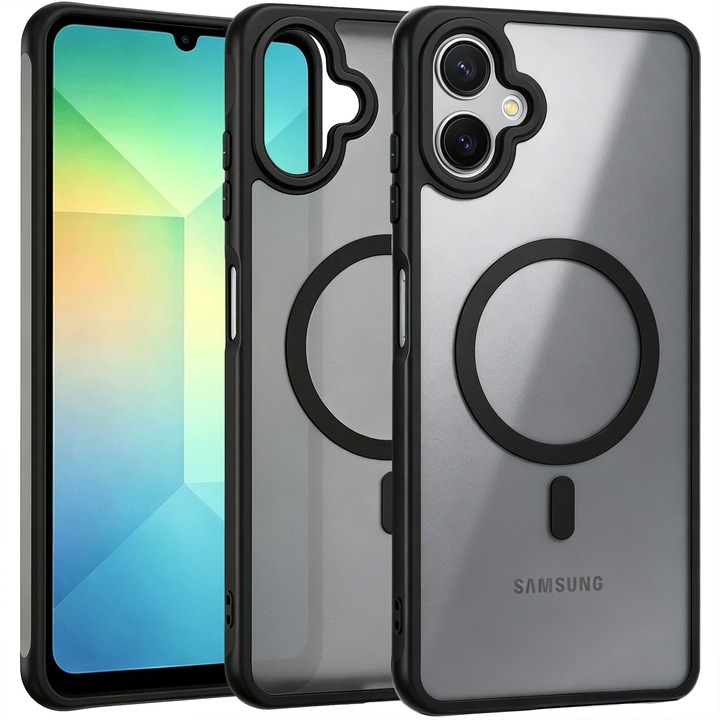 Husa de Protectie Magnetica pentru Samsung Galaxy A07 5G, MOGU, Carcasa MagSafe, Incarcare Wireless, Protectie Impotriva Caderilor de Nivel Militar, Antizgarieturi, Protectie 360° Anti-Soc, Ultra Subtire, PC+TPU, Negru