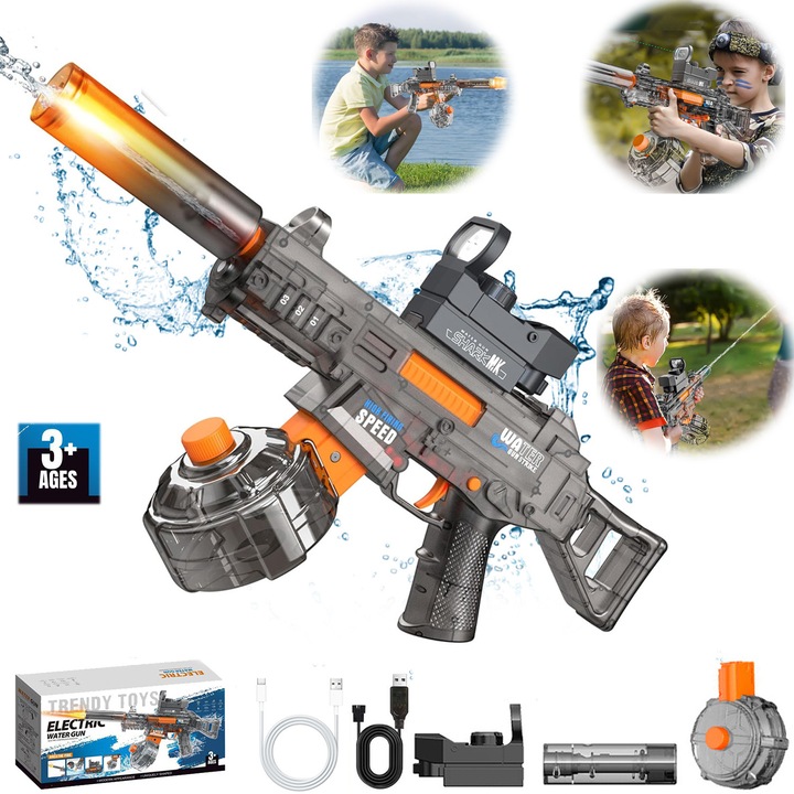 Pistol De Apa Electric, Design de iluminare cool, fotografiere cu un singur buton. 500 ml, Absorbtie automata a apei.rezistent la caderi, robust, durabil, cu margini netede.Potrivit pentru curti, plaje, piscine etc, adulti/copii.Cu luneta, amortizor